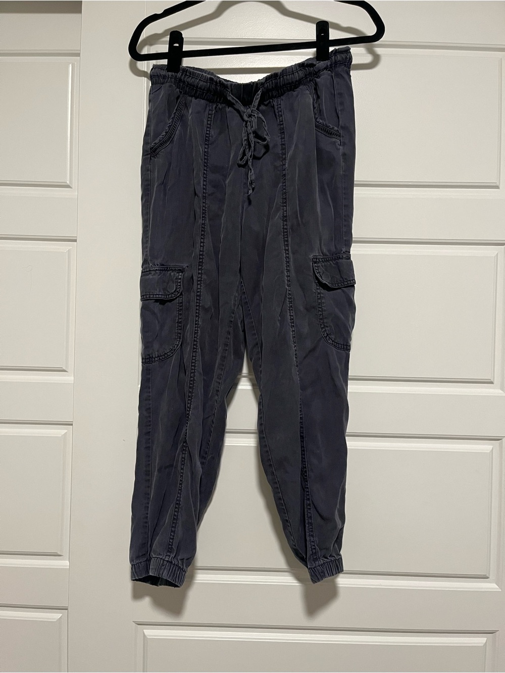 Womens Casual Drawstring Cargo Pants - Slate Gray